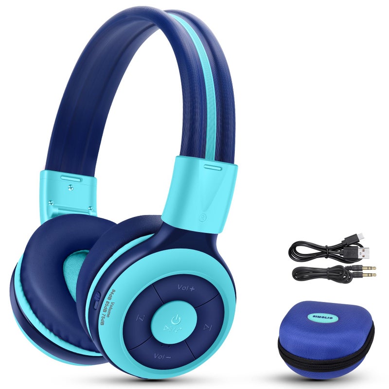SIMOLIO Kids Bluetooth Headphones with Microphone and 75dB,85dB,94dB Volume Limit, Foldable Lightweight & Adjustable, Wireless Headphones for Kids Boys Girls Children Tablet iPad Blue - Image 1